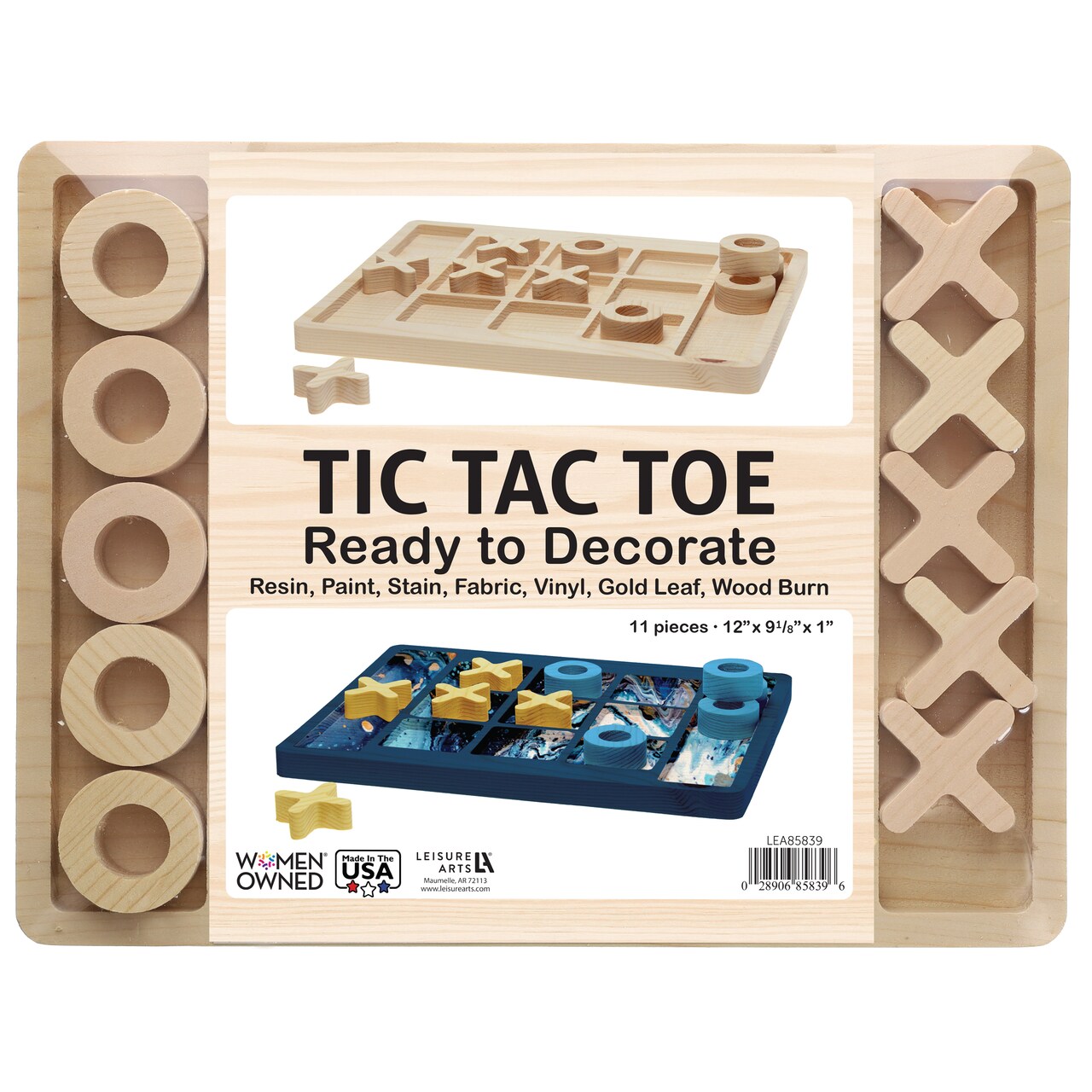 Leisure Arts - Wood Game Tic Tac Toe, 12"x9.25" ,11pc, Tic Tac Toe Game, Tic Tac Toe Board,  Wooden Tic Tac Toe Game, Tic Tac Toe Coffee Table Decor, Tic Tac Toy
